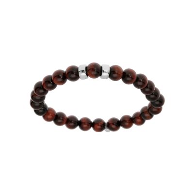 Bracelet argent rhodié extensible boules oeil de tigre rouge véritable 2 charms à graver