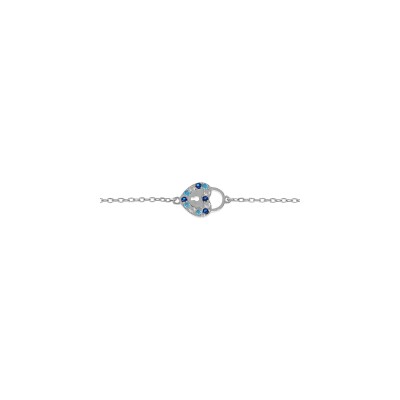 Bracelet argent rhodié coeur cadenas oxydes bleus 16+1+1cm