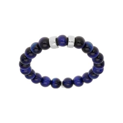 Bracelet argent rhodié extensible boules oeil de tigre bleu véritable 2 charms à graver