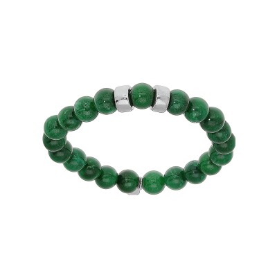 Bracelet argent rhodié extensible boules jade vert véritable 2 charms à graver