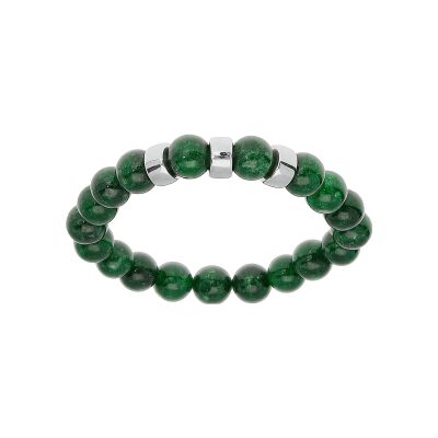 Bracelet argent rhodié extensible boules jade vert véritable 3 charms à graver