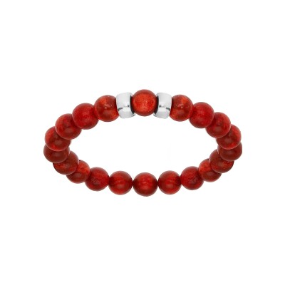 Bracelet argent rhodié extensible boules corail véritable 2 charms à graver