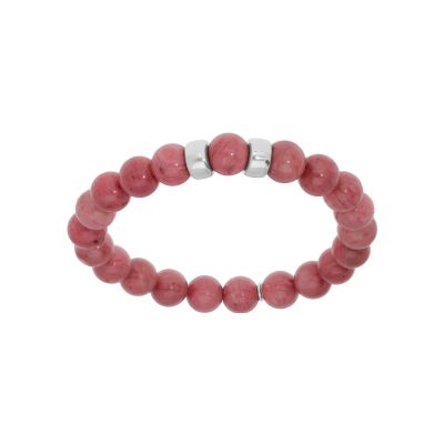 Bracelet argent rhodié extensible boules rhodocrosite rose véritable 2 charms à graver
