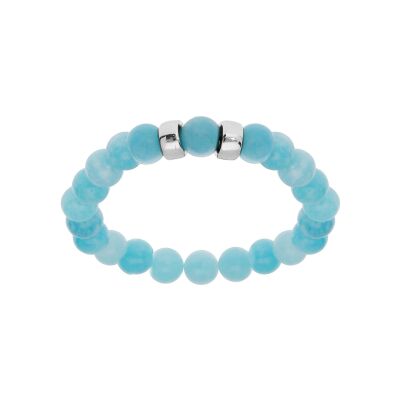 Bracelet argent rhodié extensible boules jade bleu véritable 2 charms à graver