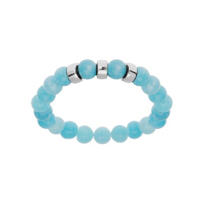 Bracelet argent rhodié extensible boules jade bleu véritable 3 charms à graver