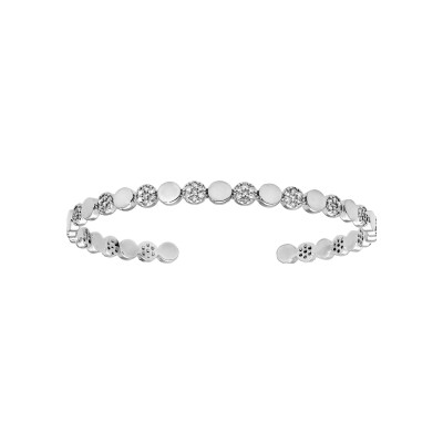 Bracelet argent rhodié jonc pastilles alternées lisses et oxydes blancs sertis