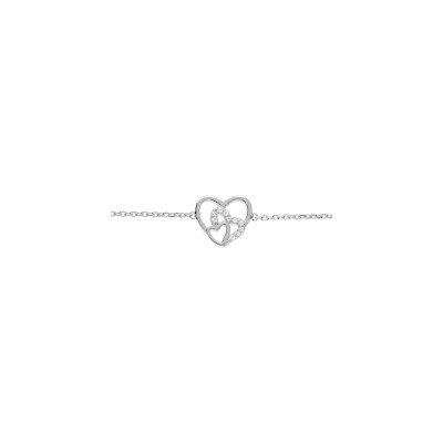 Bracelet argent rhodié coeurs oxydes blancs sertis 16+2cm