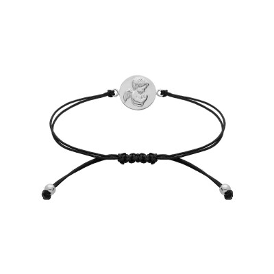 Bracelet argent rhodié cordon coulissant noir avec angelot