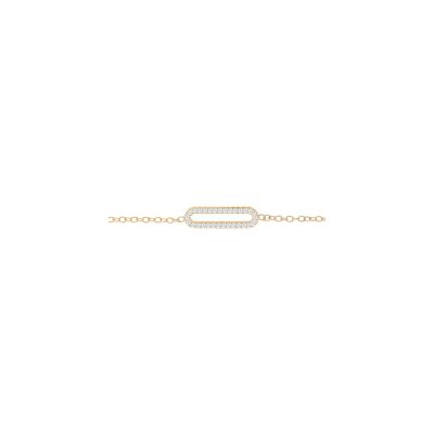 Bracelet argent et dorure jaune maille rectangulaire oxydes blancs sertis 16+3cm