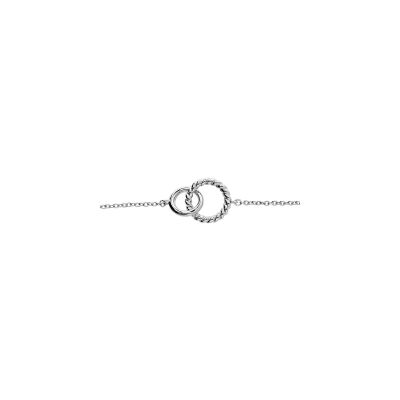 Bracelet argent rhodié double anneaux entremêles lisse et torsade 16+3cm