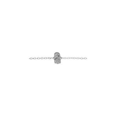 Bracelet argent rhodié main de fatma oxydes blancs sertis 16+3cm