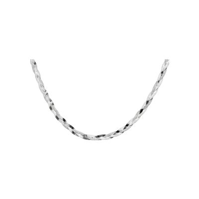 Collier argent rhodié tresse 2 fils dont 1 lapidé 45cm