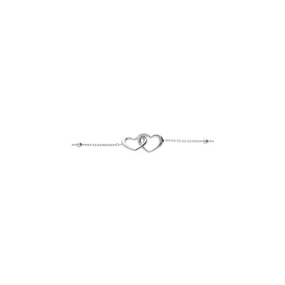 Bracelet argent rhodié double coeur entremêlé 15+3cm