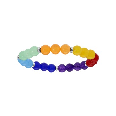 Bracelet argent rhodié extensible boules pierres jadéite couleur chakra 8mm et rondelles