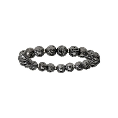 Bracelet extensible pierres de lave galvanisées avec rondelles argent rhodié