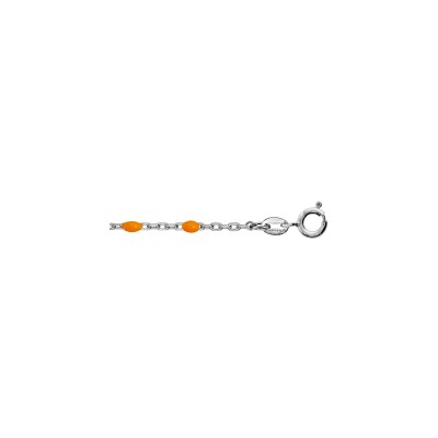 Bracelet argent rhodié olives résine orange fluo 15+3cm