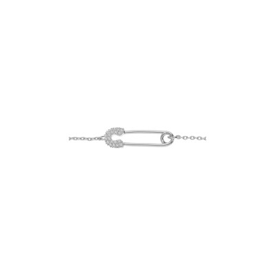 Bracelet argent rhodié épingle à nourrice oxydes blancs sertis 16,5+3cm