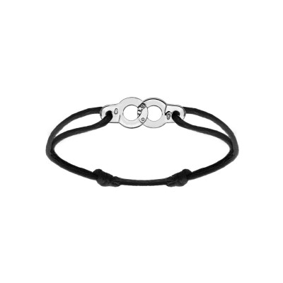 Bracelet argent rhodié motif menotte cordon coulissant noir