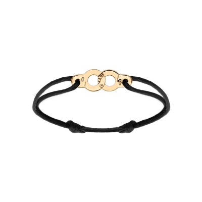Bracelet argent et dorure jaune motif menotte cordon coulissant noir