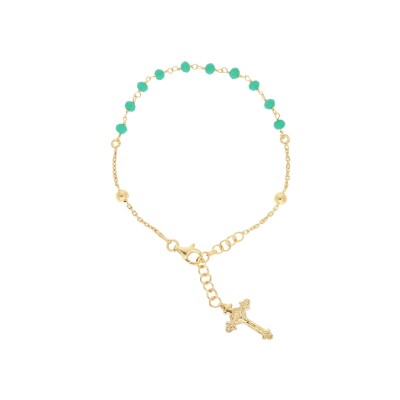 Bracelet argent et dorure jaune chapelet pierres facetes turquoises imitation 16,5+2,5cm
