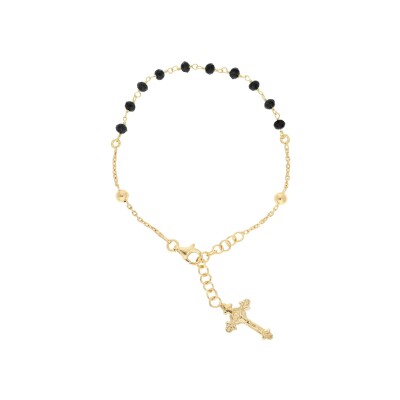Bracelet argent et dorure jaune chapelet pierres facetes noires 16,5+2,5cm
