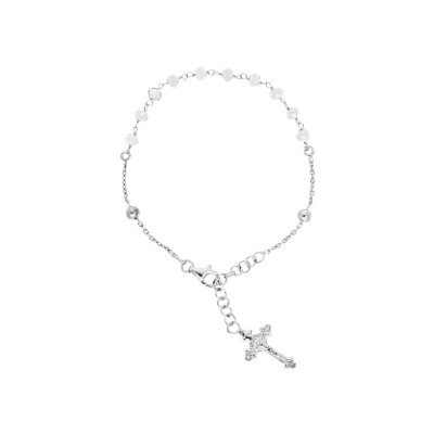 Bracelet argent rhodié chapelet pierres facetes blanches 16,5+2,5cm