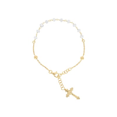 Bracelet argent et dorure jaune chapelet pierres facetes blanches 16,5+2,5cm