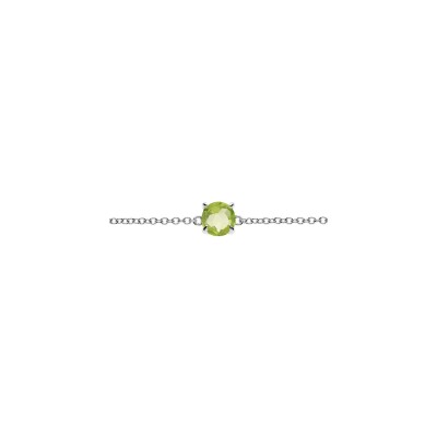 Bracelet argent rhodié pierre véritable vert péridot 6,5mm 15+4cm