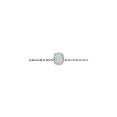 Bracelet argent rhodié opale blanche imitation et oxydes blancs sertis 15.5+3cm