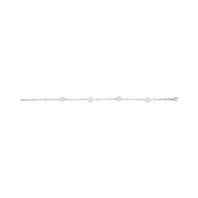 Bracelet argent rhodié motif arbre de vie perles blanches verre swarovski 15+3cm