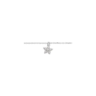 Bracelet argent rhodié fleur oxydes blancs 16+3cm