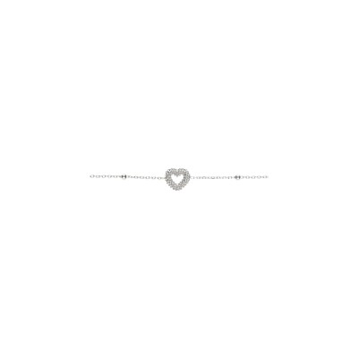 Bracelet argent rhodié chaine boules coeur perlé 16+3cm