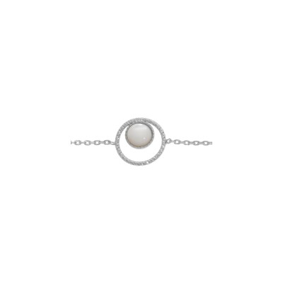Bracelet argent rhodié 6mm nacre blanche véritable 16+3cm