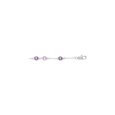 Bracelet argent rhodié massif oxydes ronds violets 16+3cm