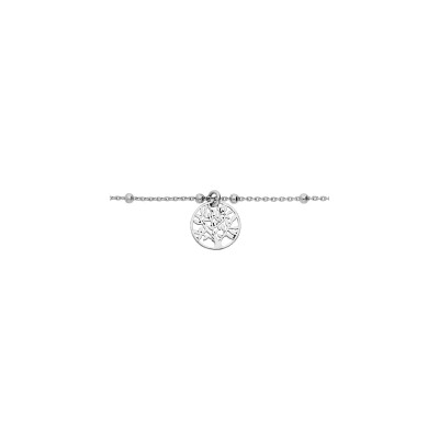 Bracelet argent rhodié fine boules pampille arbre de vie 16+3cm