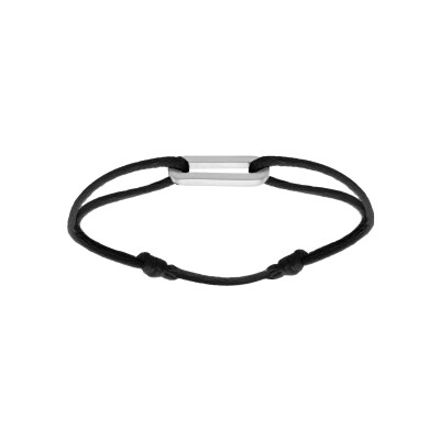 Bracelet argent rhodié motif rectangulaire 9 x 20 x 2mm cordon coulissant noir
