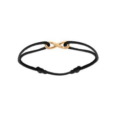 Bracelet argent et doré motif infini 6 x 19mm cordon coulissant noir