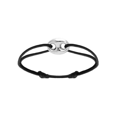 Bracelet argent rhodié motif grain de café 12 x 16mm cordon coulissant noir