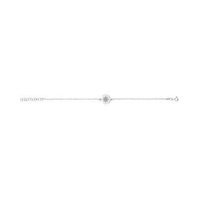 Bracelet argent rhodié avec pastille soleil 17+3cm