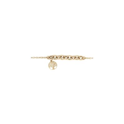 Bracelet argent et dorure jaune mailles avec pampille arbre de vie 16+3cm
