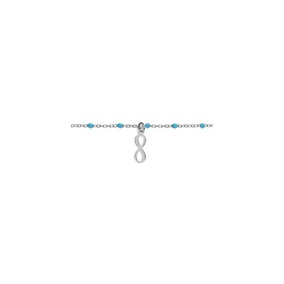 Bracelet argent rhodié boules résine turquoise imitation 15+3cm