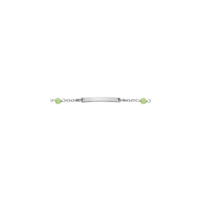 Bracelet identité argent rhodié pierres synthétique faceté vert 15+2,5cm