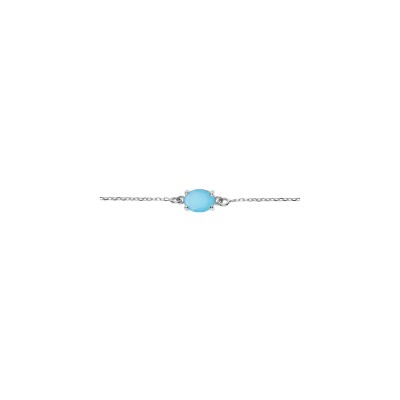 Bracelet argent rhodié oxyde ovale 8 x 6mm bleu clair opaque 16+3cm