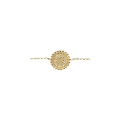 Bracelet argent et dorure jaune motif soleil 16+3cm