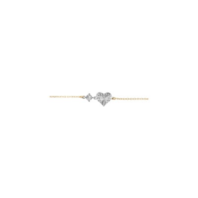 Bracelet argent rhodié et doré jaune coeur diamanté avec 1 oxyde blanc 16+3cm