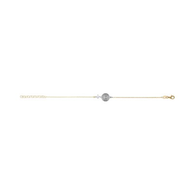 Bracelet argent rhodié et doré jaune rond diamanté avec 1 oxyde blanc 16+3cm