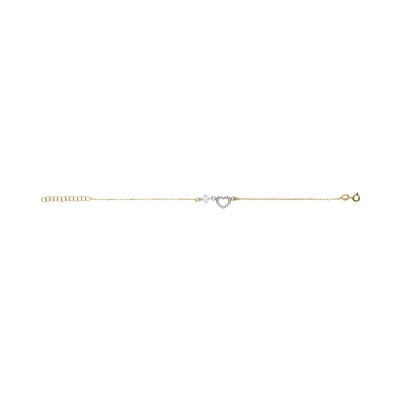Bracelet argent rhodié et doré jaune coeur contour oxydes blancs 16+3cm