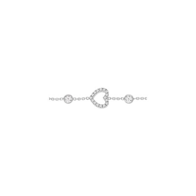 Bracelet argent rhodié coeur oxydes blancs sertis et 6 oxydes en chute blancs sertis 16+3cm