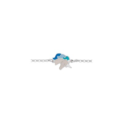 Bracelet argent rhodié licorne résine blanche et bleue 13+3cm