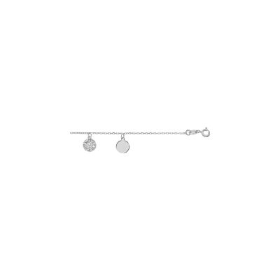 Bracelet argent rhodié pastilles lisses et diamantees 16+3cm